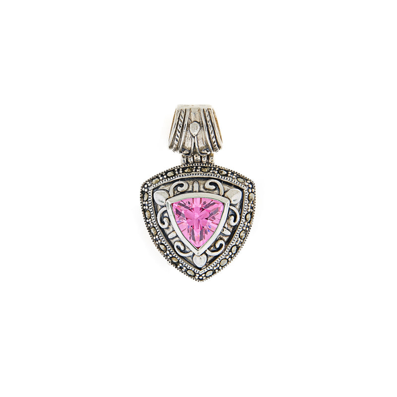 Shield Marcasite Pendant with Trillion Cut Pink Quartz