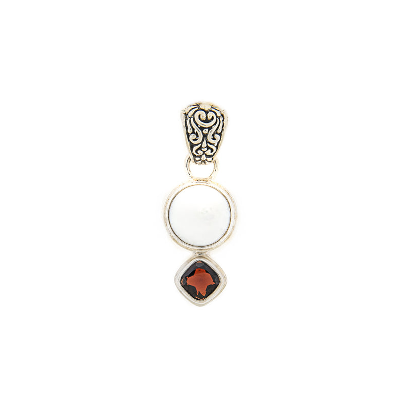 Pearl & Garnet Pendant in Sterling Silver