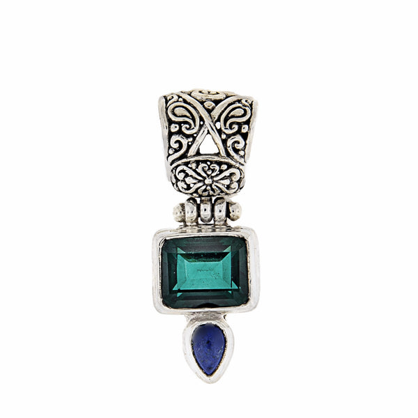 Lapis & Green Quartz Pendant Sterling Silver