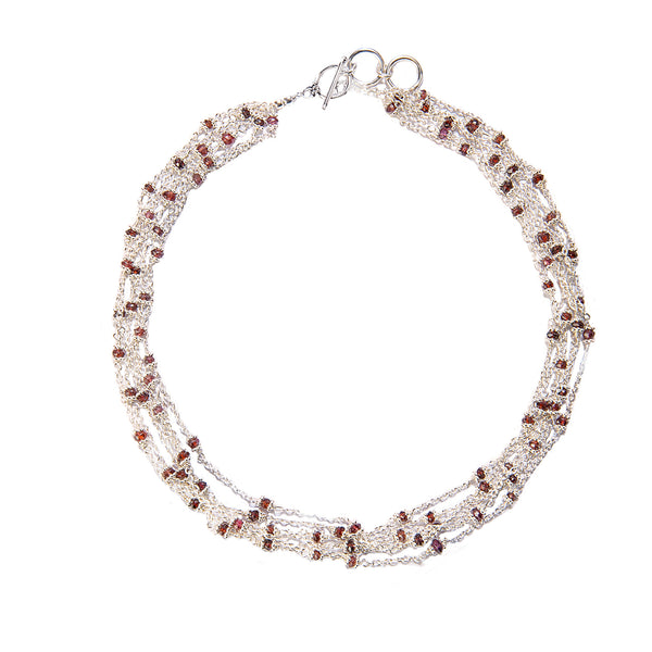Garnet Multi Strand Sterling Silver Necklace