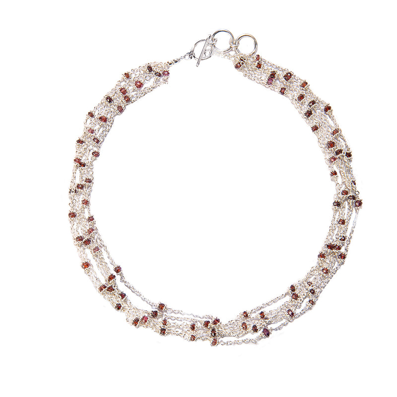 Garnet Multi Strand Sterling Silver Necklace