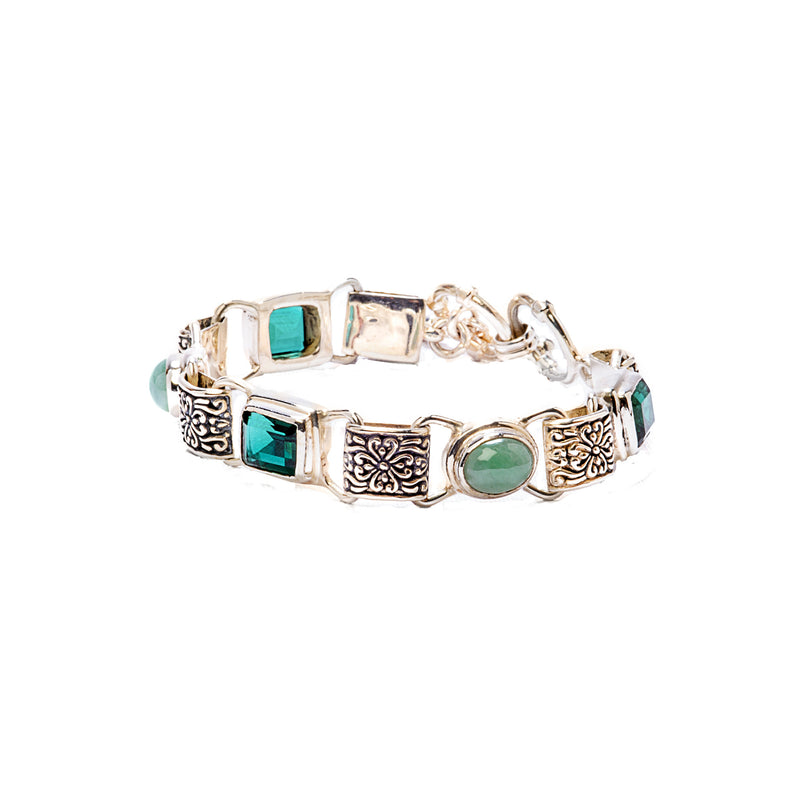 Emerald Green Quartz and Larimar Sterling Silver Bracelet