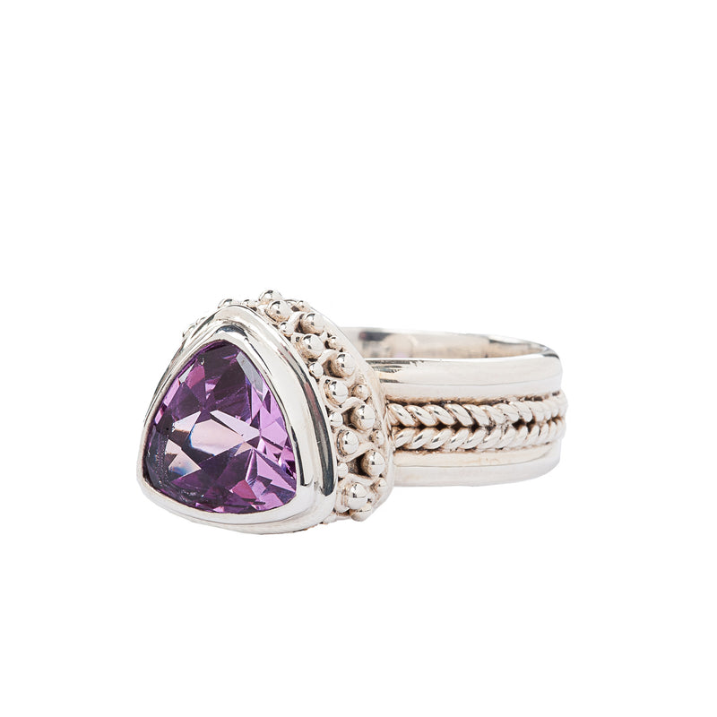 Bali Style Bezel Rose Corundum Sterling Silver Handcrafted Ring