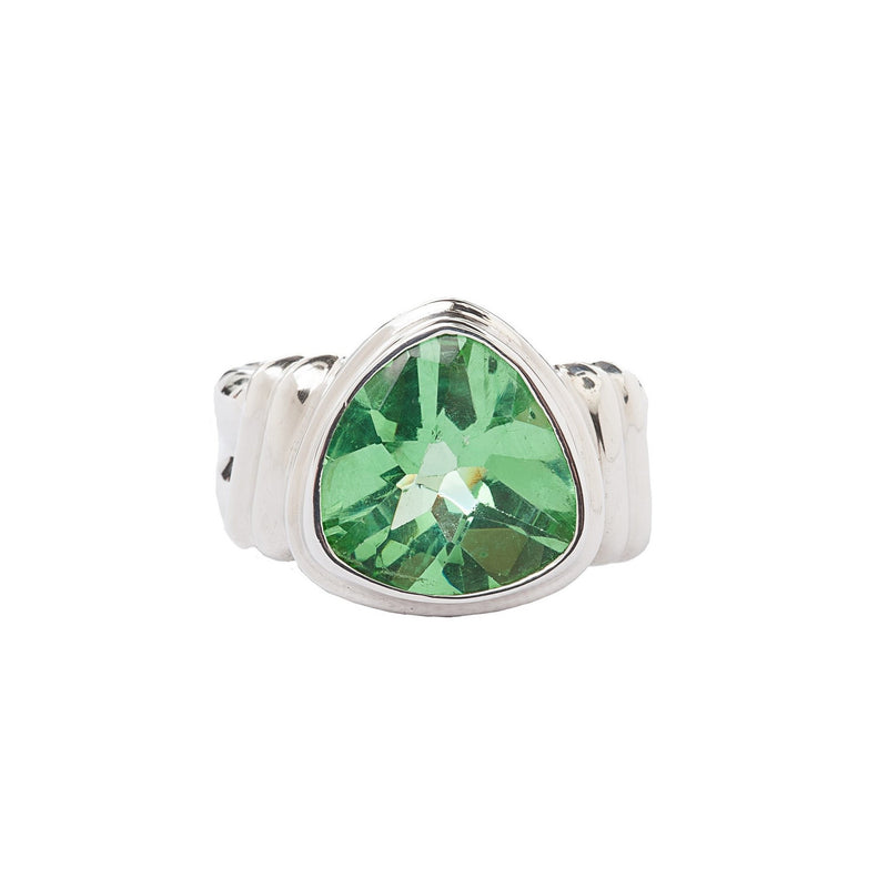 Green Trillion Quartz Sterling Silver Ring