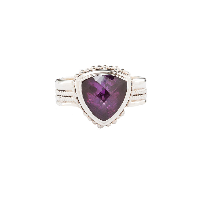 Sterling Silver & Purple Trillion Alexandrite Ring