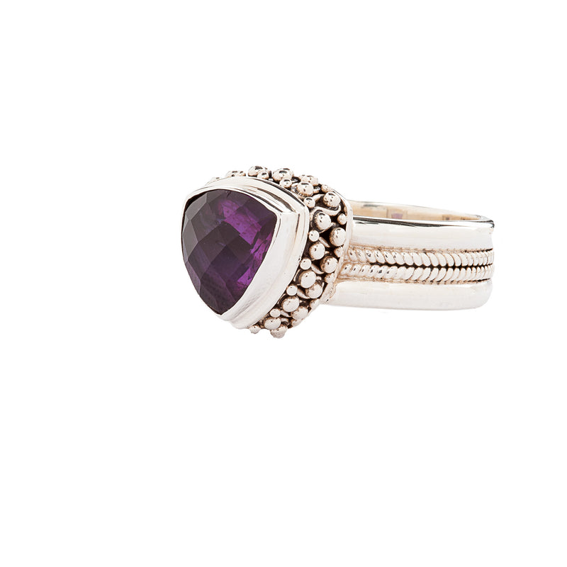 Purple Alexandrite Trillion Shape Silver Ring