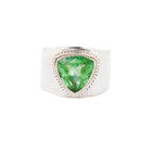 Green Trillion Quartz Handcrafted Wide Sterling Silver Ring