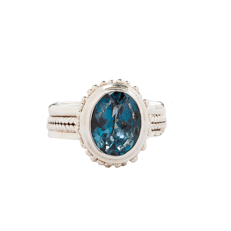 Blue Spinel Handcrafted Bali Style Sterling Silver Ring