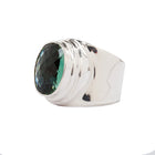 Wide Sterling SIlver Ring with Oval Green Quartz