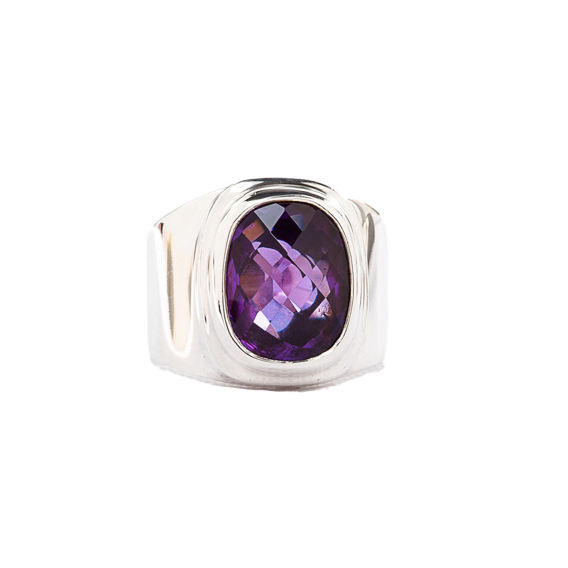 Amethyst Wide Band Sterling Silver Ring