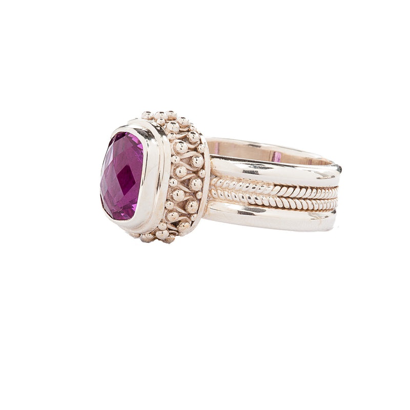 Rose Corundum Ring Sterling Silver Granulation & Filigree