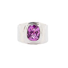 Wide Band Sterling Silver Ring with Fuchsia Faceted Rose Corundum