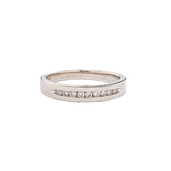 14K White Gold Ring with Nine Diamonds