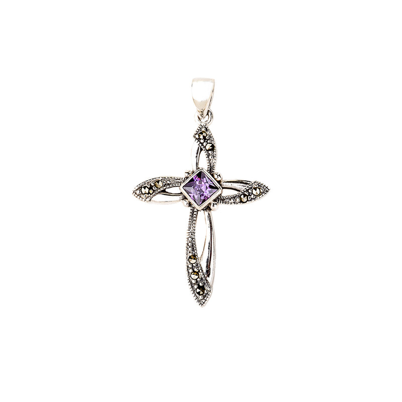 Faceted Amethyst Cross Pendant in Sterling Silver