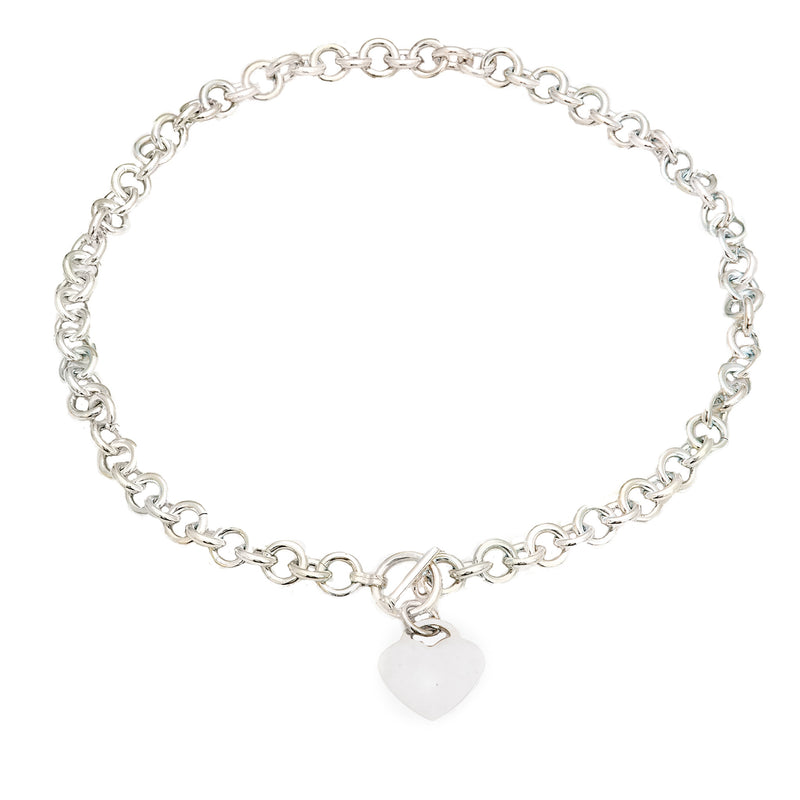 Sterling Silver Heart Front Toggle Chain Necklace