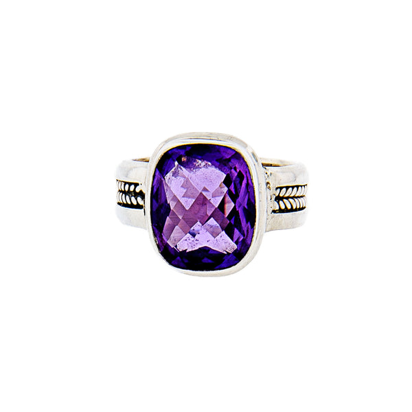 Cushion Amethyst Handcrafted Sterling Silver Ring 