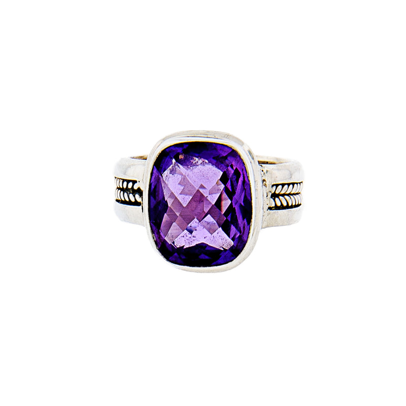 Cushion Amethyst Handcrafted Sterling Silver Ring 
