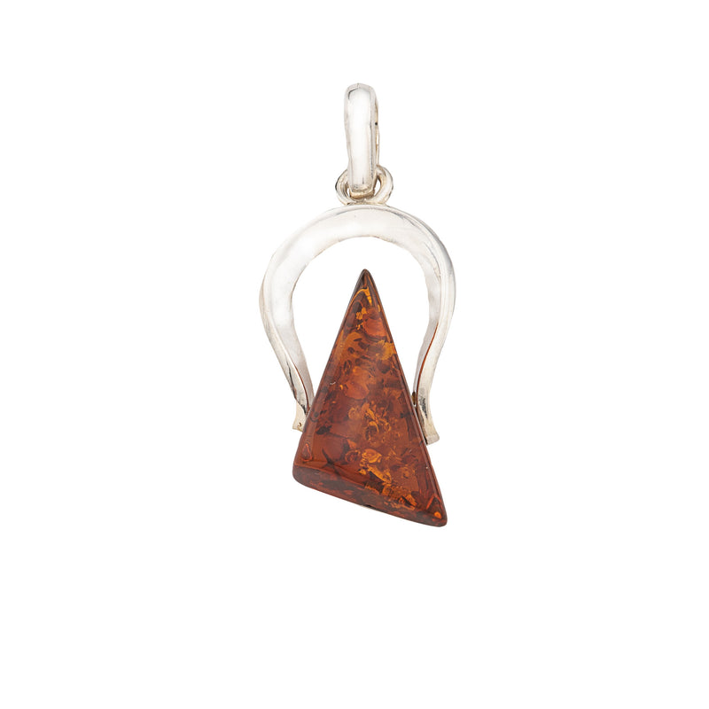 Triangle Cognac Amber & Sterling Silver Pendant