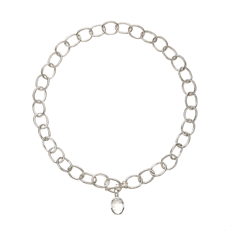 Large Link Sterling Silver Necklace with Oval Moonstone Pendant