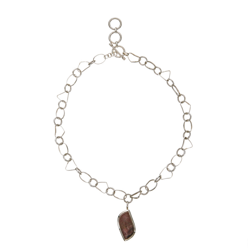 Unique Large Link Sterling Silver Necklace with Brecciated Jasper Pendant