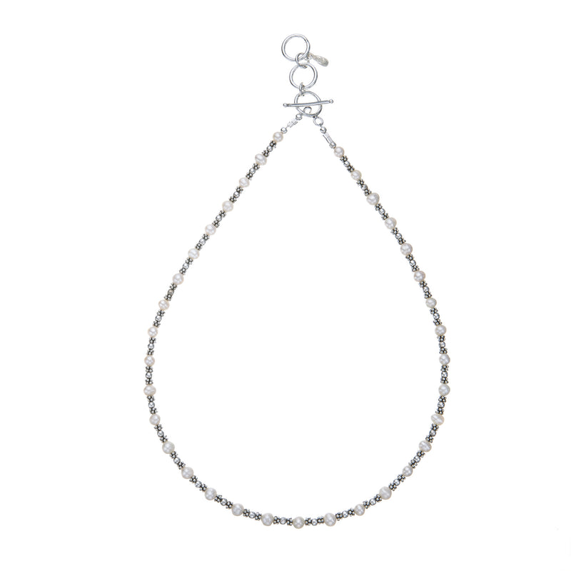 Pearl & Handcrafted Sterling Silver Bead Necklace