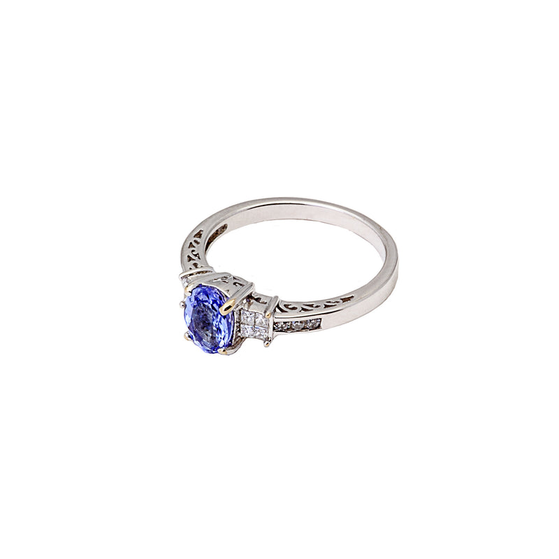 14K White Gold Tanzanite & Diamond Ring 