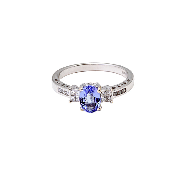 Tanzanite & Diamond Ring in 14K White Gold 