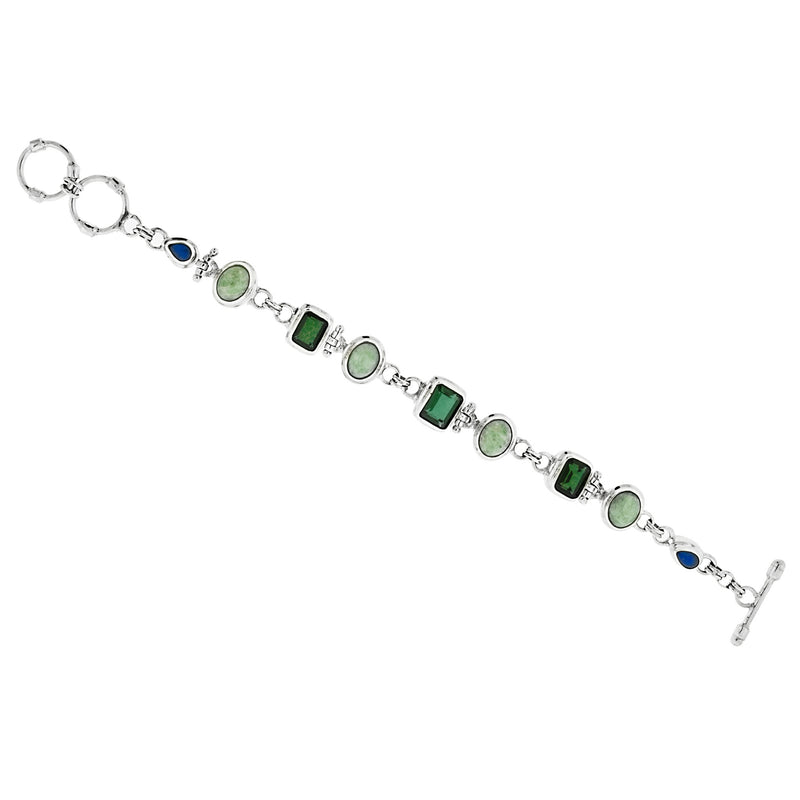Green Quartz, Larimar, and Lapis designer bracelet in Sterling Silver