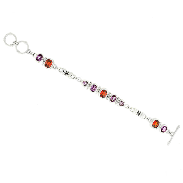 Padparascha -Light and Dark Pink Sapphire Multi-Gem Bracelet In Sterling Silver