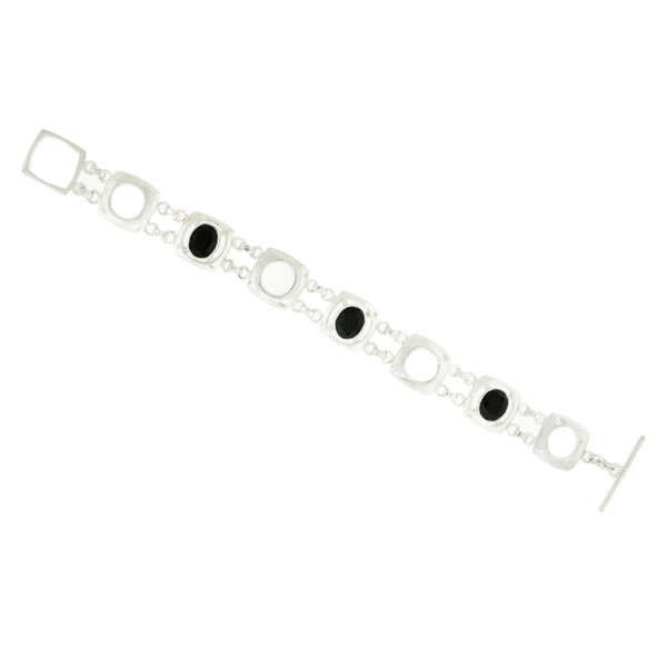 Black Onyx Wide Sterling Silver Bracelet