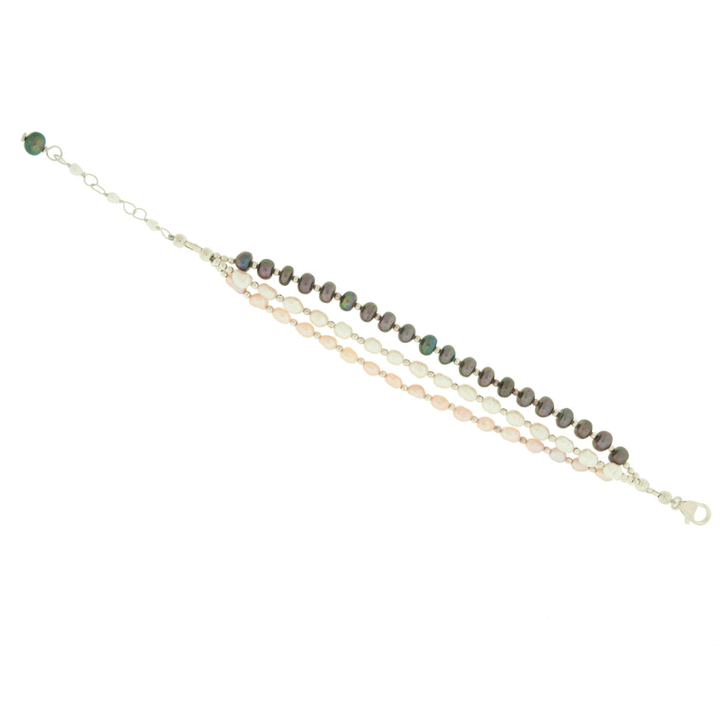 Multi Color Pearl 3 Strands Bracelet