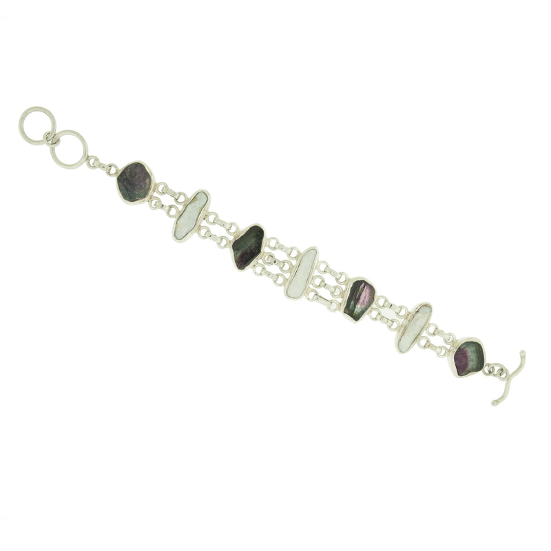 Freshwater Pearl - Watermelon Tourmaline Sterling Silver Bracelet