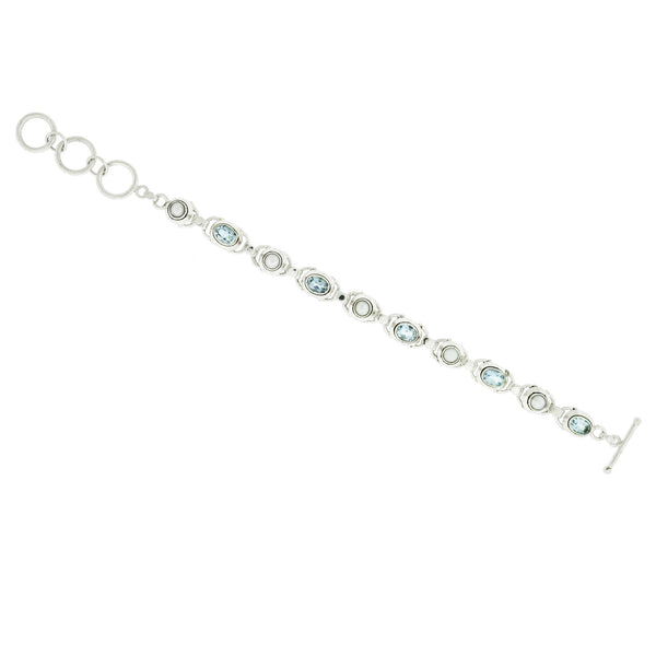 Aquamarine & Pearl Sterling Silver  Link Bracelet