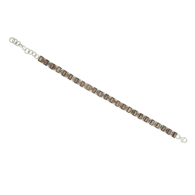 Rectangle Garnet Sterling Silver Link Bracelet