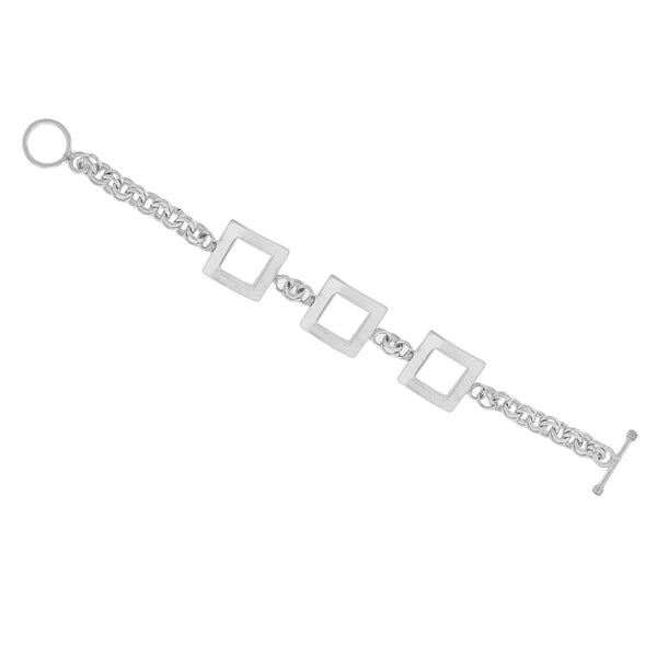 Sterling Silver Square Design Double Link Bracelet
