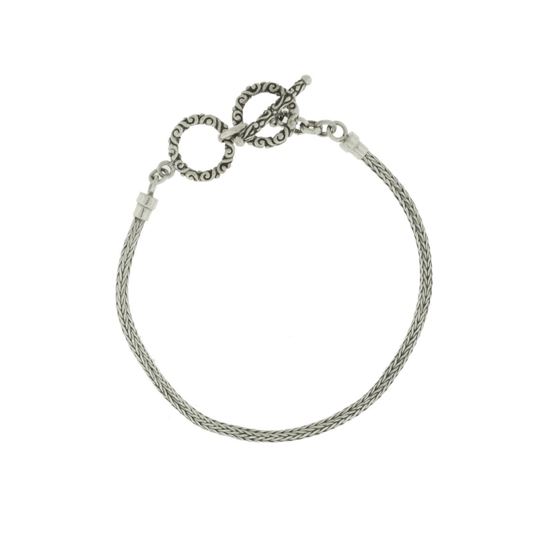 Sterling Silver Snake Chain Bracelet with Bali Style Toggle Clasp
