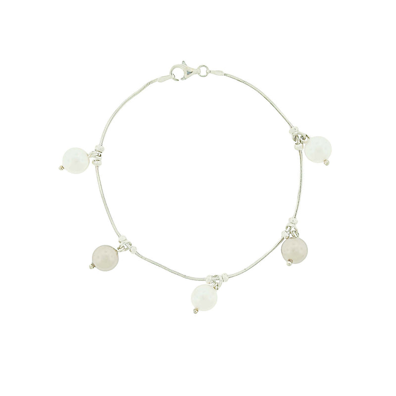 Sterling Silver Bracelet White and Brown Pearls